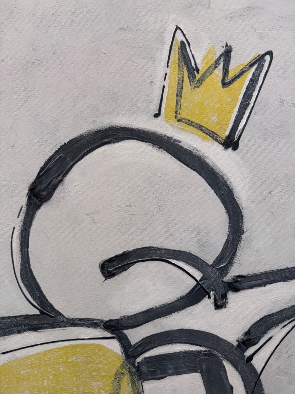Original Acrylic on Canvas. Black, White & Yellow paint, 48” x 60”